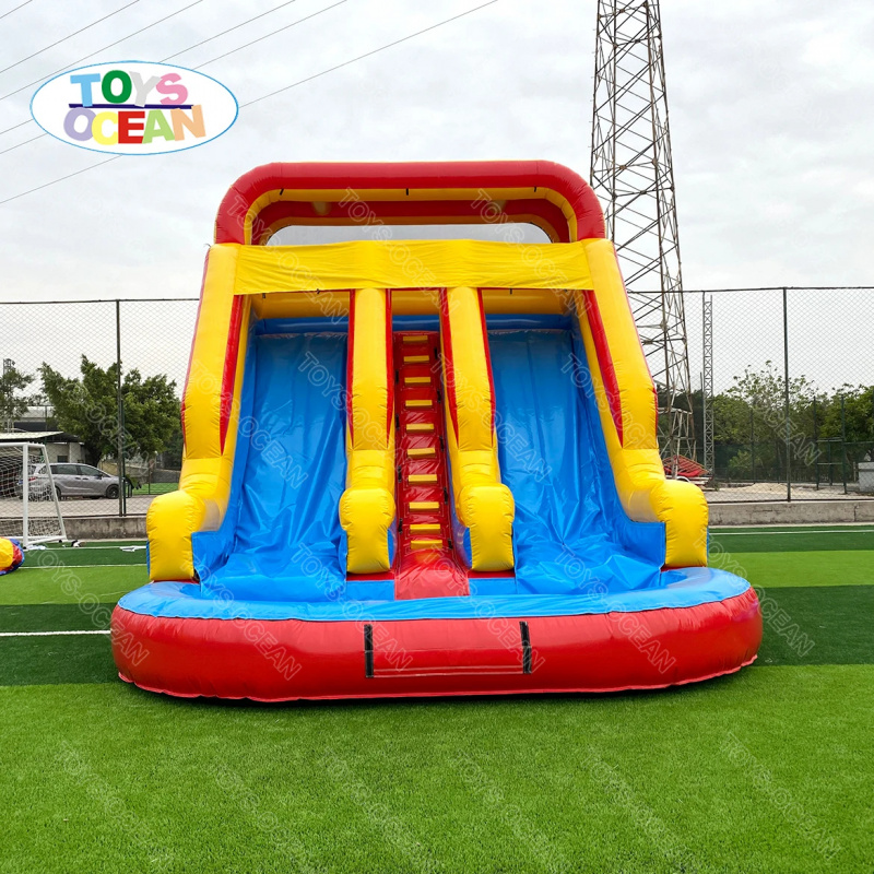 Red Yellow Blue Triple Lane In - đánh giá và giá Water Slide Inflatable